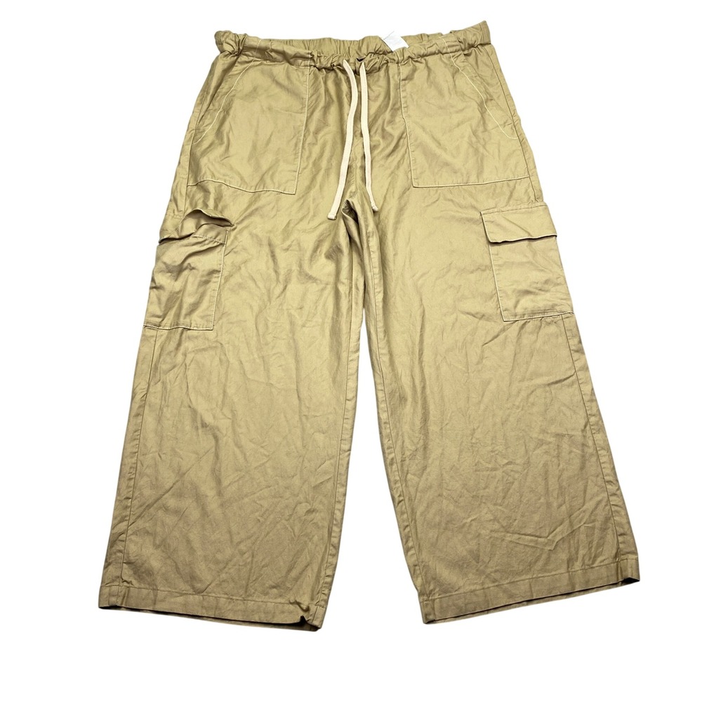 Banana Republic XXL Wide Leg High Rise Cargo Pants Tan Khaki Ankle Drawstring - Picture 1 of 10